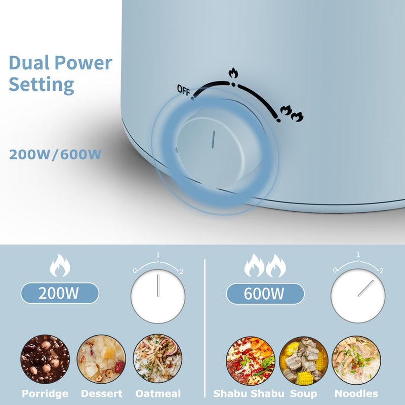 TopWit Hot Pot Electric, Electric Pot, 1.6L Ramen Cooker, Multifunctional Cooker for Pasta, Shabu-Shabu, Oatmeal, Soup and Egg with Over-Heating Protection, Boil Dry Protection, Blue - Image 2